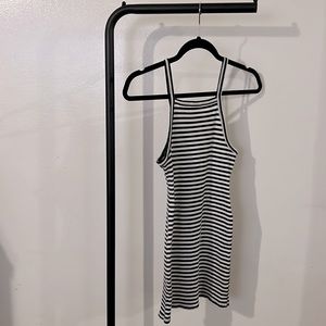 Fitted striped rib-knit mini tank dress